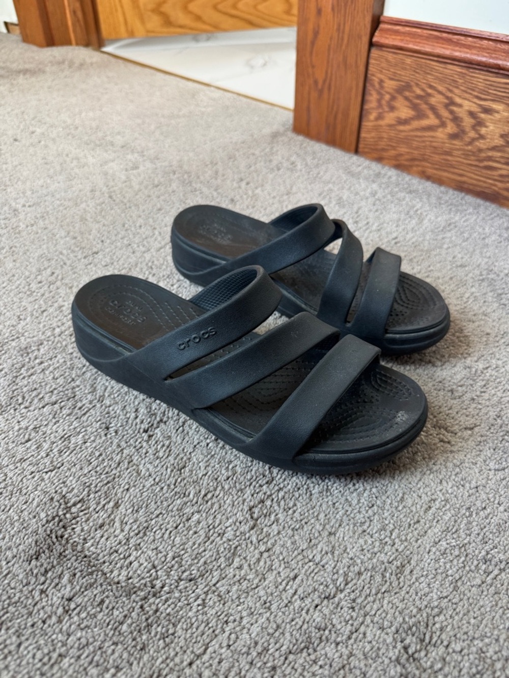 Crocs Boca Black Triple Strap Slide Sandals Comfort Lightweight SIZE 7